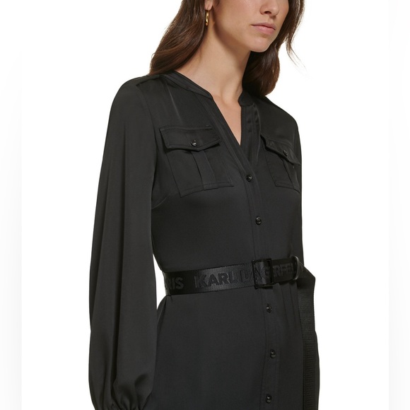 NWT Karl Lagerfeld Logo Belt Handkerchief Hem Midi Dress - Picture 4 of 12